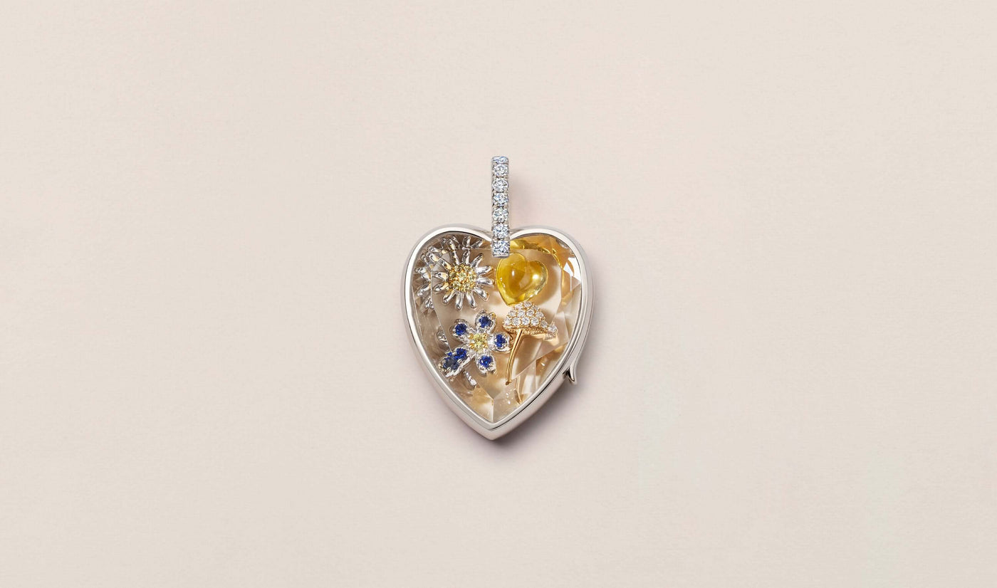 Yellow Cabochon Sapphire Heart Charm