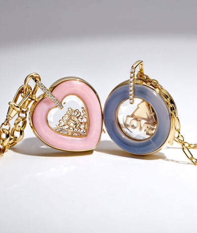Collier Pink Opal Diamond Heart