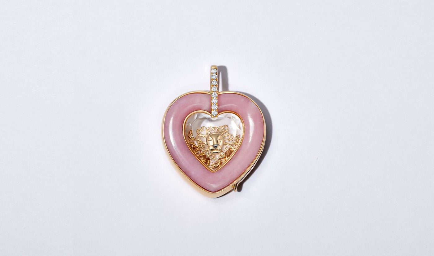 Collier Pink Opal Diamond Heart