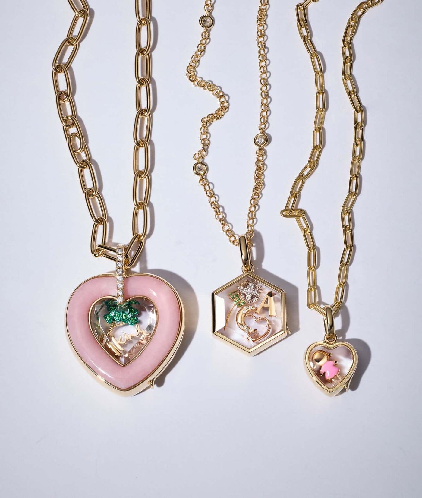 Collier Pink Opal Diamond Heart