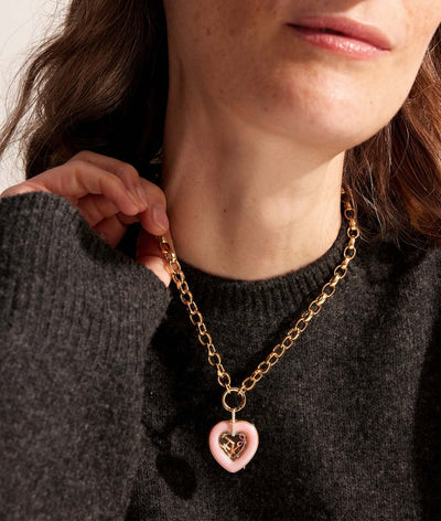 Collier Pink Opal Diamond Heart
